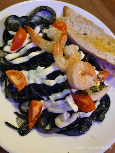 black squid ink, squid ink pasta, seafood pasta, single origin pasta