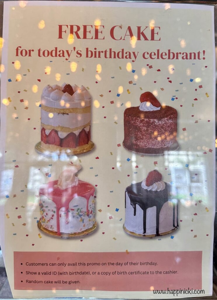 cake, cafe dia, free. freebie, birthday promo