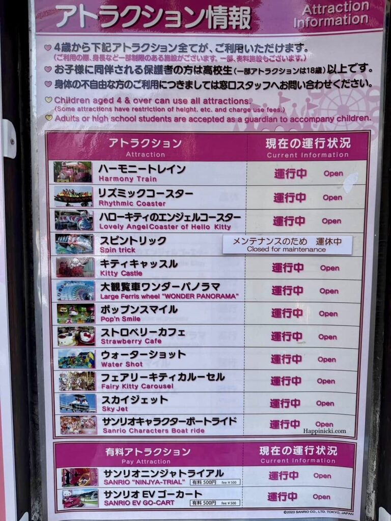 sanrio harmonyland rides